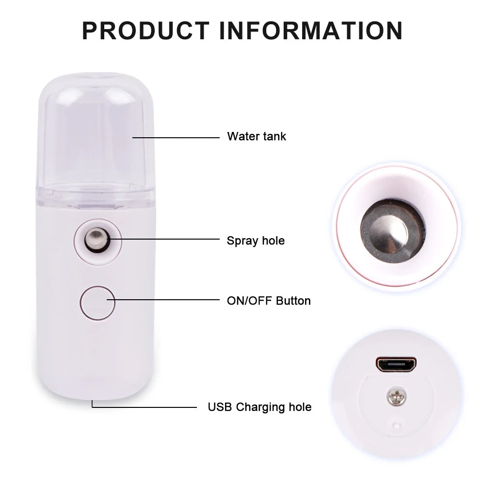 Face Steamer Humidifier USB Rechargeable Nano Mist Sprayer Facial Nebulizer Steamer