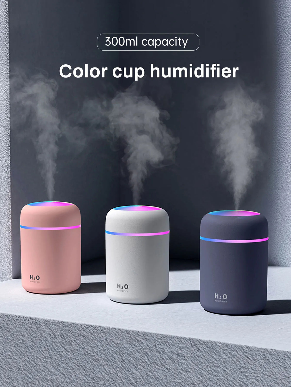 300ml Aromatherapy Diffuser Humidifier Air Purifier Car Home Use Seven-color Light