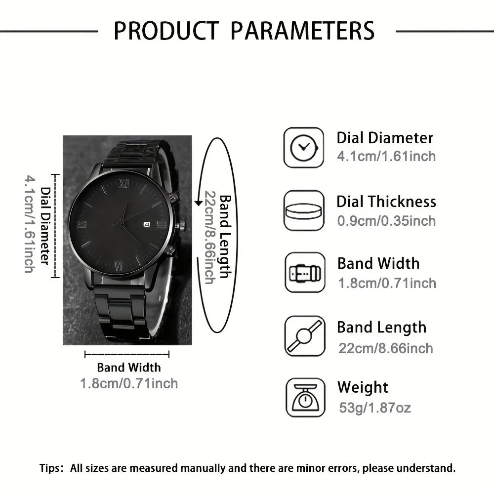 Men's Black Minimalist Quartz Watch, No.2 Link Necklace and Ring