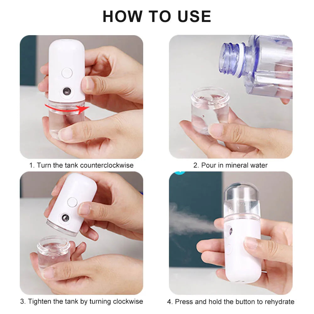 Face Steamer Humidifier USB Rechargeable Nano Mist Sprayer Facial Nebulizer Steamer