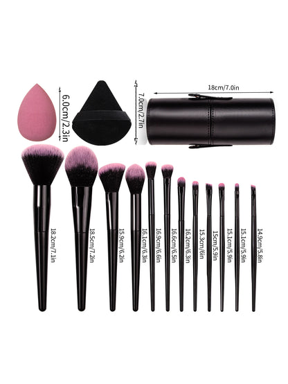 19PCS Set of 12 Makeup Brush Sets +3Pcs Triangular Powder Puff +3Pcs Non-Powder Makeup Egg +1Pcs Makeup Brush Storage Bucket