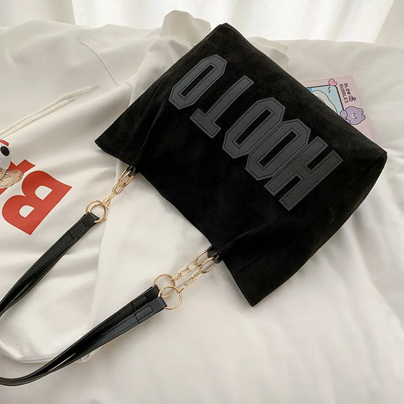 Solid Color Shoulder Bag, Trendy Letters Tote Bag, Canvas Campus Handbag for Women,