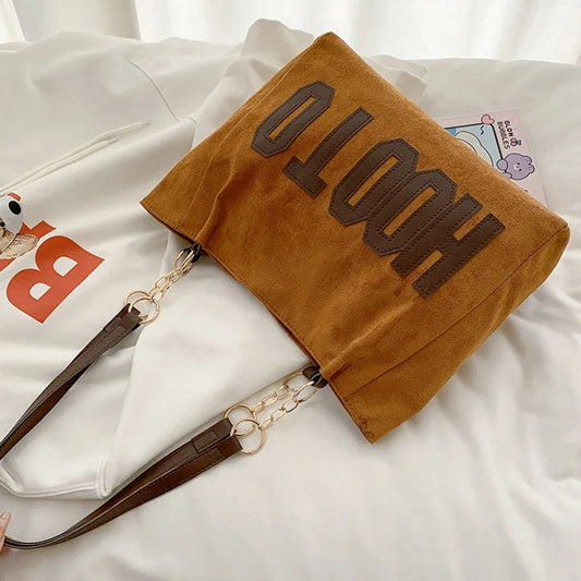 Solid Color Shoulder Bag, Trendy Letters Tote Bag, Canvas Campus Handbag for Women,