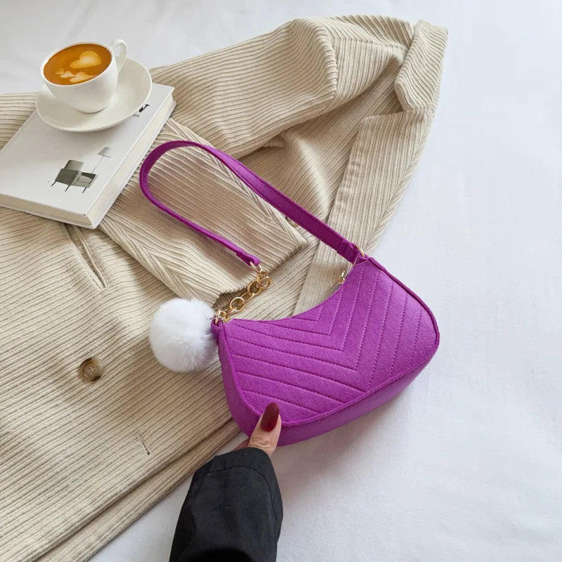 Mini Shoulder Bags for Women Fashion Felt Women's Bag Design Advanced Underarm Handbags Beautiful Purses